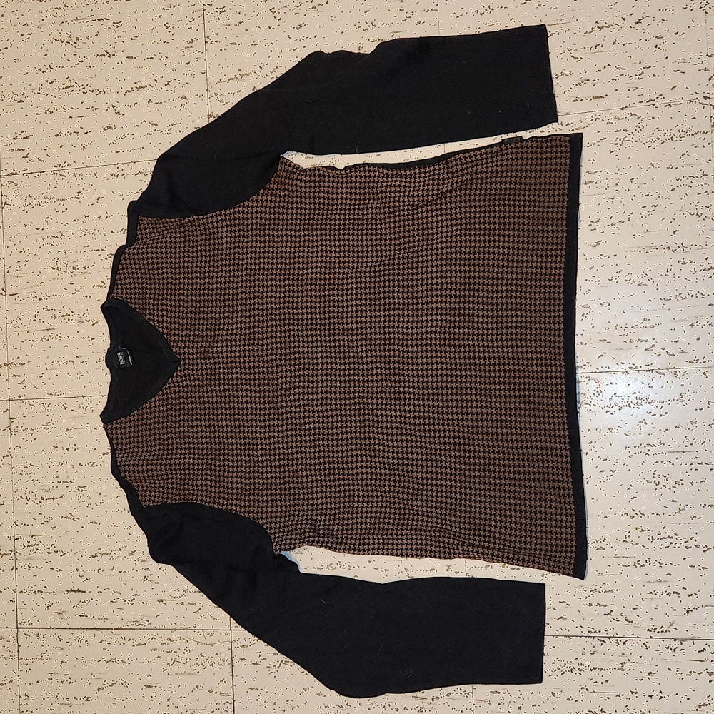 Hugo Boss Black And Brown Knit Mercerised Cotton V-Neck Pullover Sweater